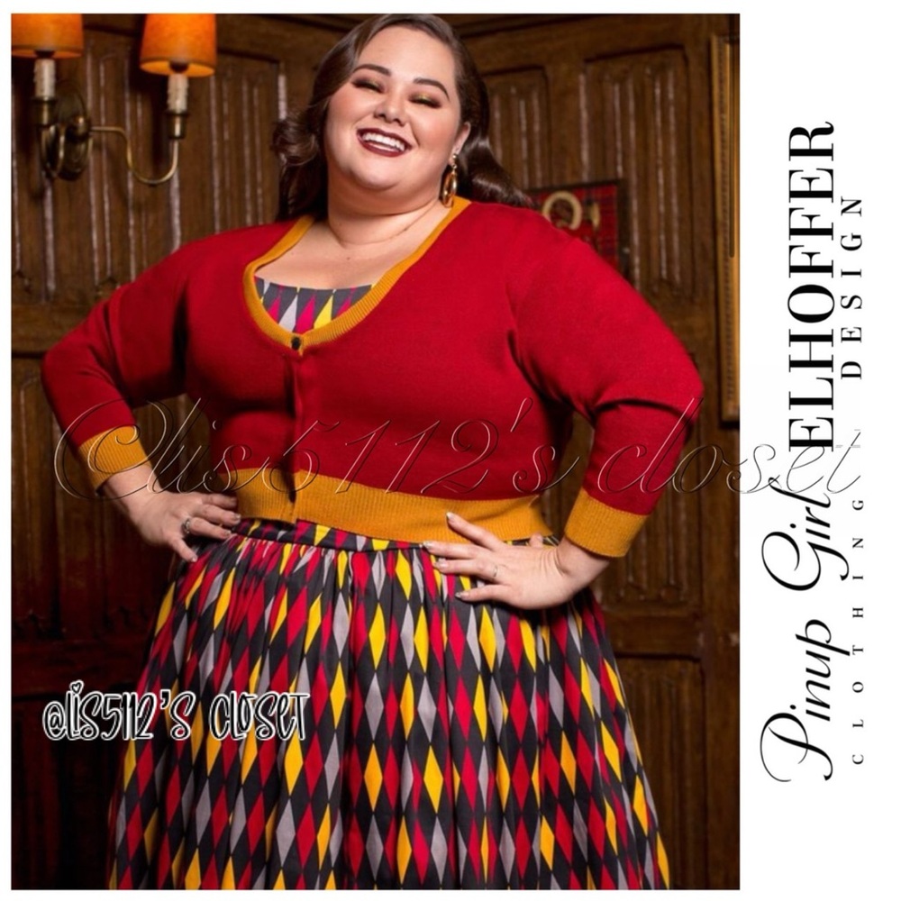 Pinup Couture x Elhoffer Design House Red & Gold Crop Cardigan HP Gryffindor 4X